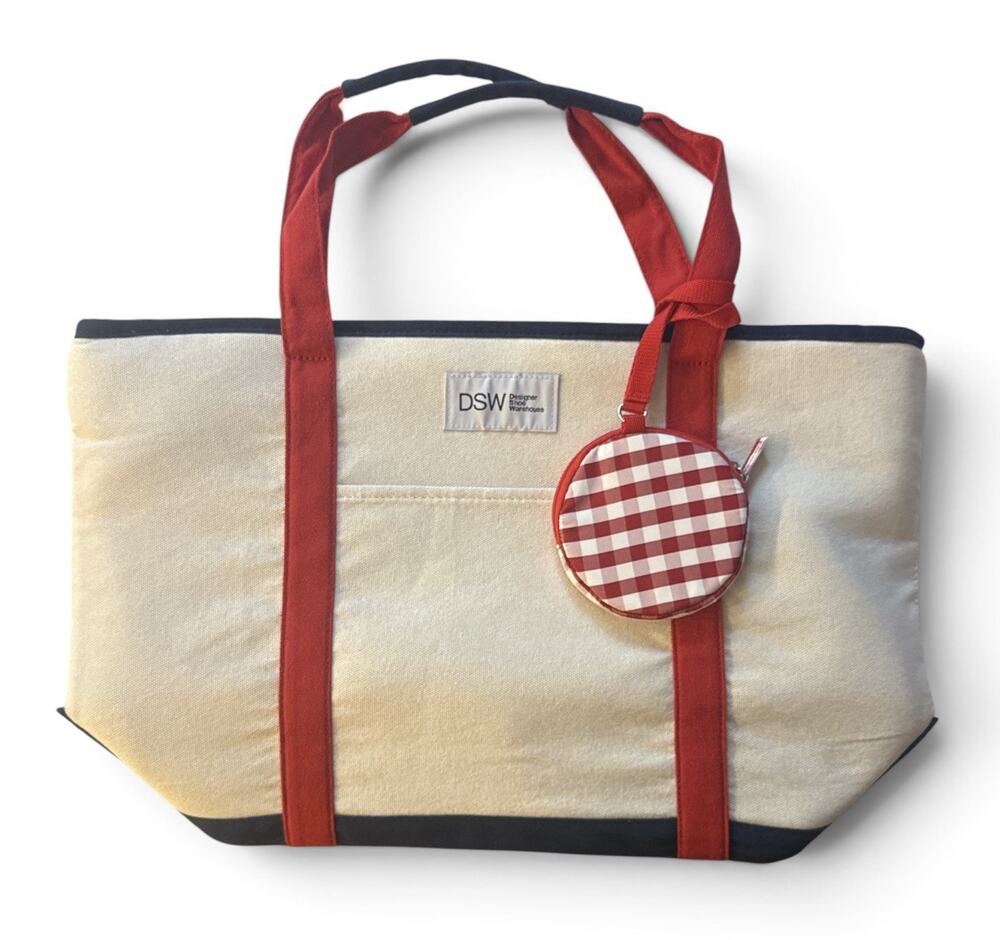 NEW DSW Exclusive Insulated Tote w/Zip Closure Red Gingham Zip Pouch Dbl Handles